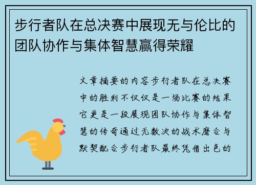 步行者队在总决赛中展现无与伦比的团队协作与集体智慧赢得荣耀